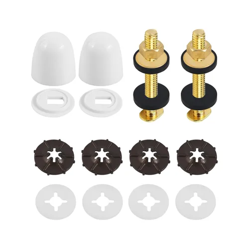 Vista 6 de Kit de tornillos y tapas para suelo de inodoro, pernos universales de latón macizo, 2 pernos de latón, 4 tapas de pernos con tuercas/arandelas