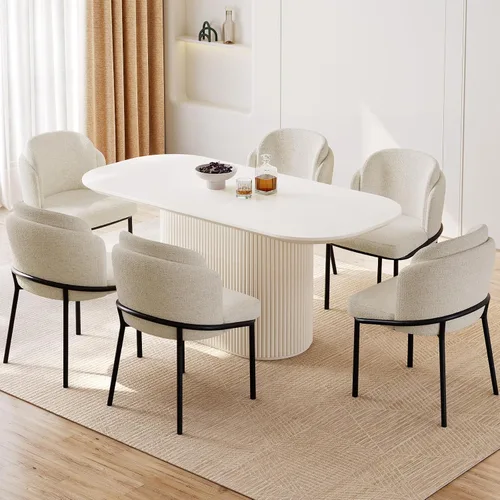 Vista 41 de Mesa de comedor ovalada de 86 pulgadas con 8 sillas, juego de mesa de cocina moderno, mesa de comedor rectangular de lujo, mesa de comedor