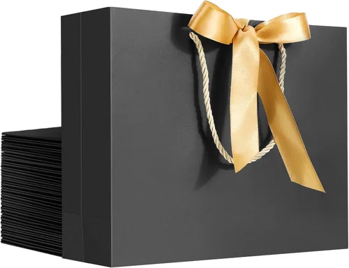 Vista 17 de EUSOAR Bolsas de regalo de papel con asas, 3 bolsas de papel kraft negras de agradecimiento de 10.6 x 3.1 x 8.3 pulgadas, con asa de lazo de cinta