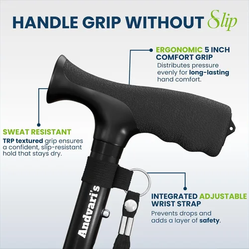 Vista 4 de Bastón para hombres y mujeres – Plegable, ajustable, bastón autoestable con base pivotante de 360°, agarre cómodo, bastones resistentes