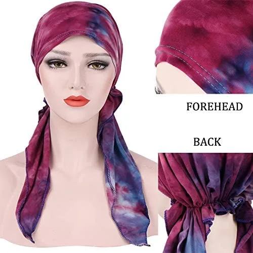 Vista 2 de Pañuelos para la cabeza pre-atados 3 gorros empaquetados gorro para quimioterapia para mujeres