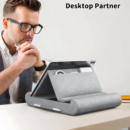Vista 3 de CreaDream Soporte de almohada para tablet, soporte plegable para tableta, para regazo, cama y escritorio, almohadilla suave con bolsillo y soporte