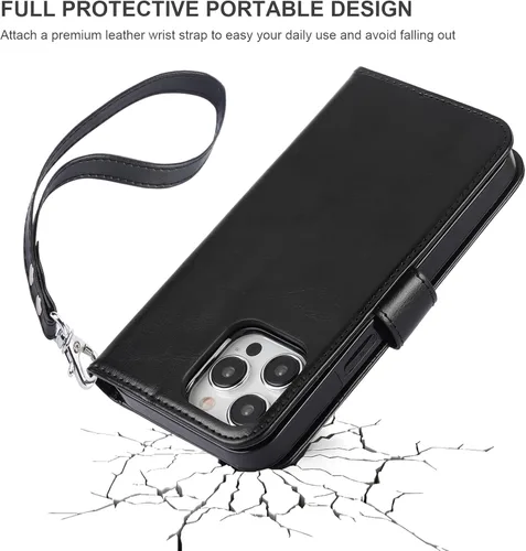 Vista 7 de Funda tipo cartera desmontable Bocasal para iPhone 15 Pro Max con bloqueo RFID, ranuras para tarjetas, soporte magnético, cuero PU premium, atril