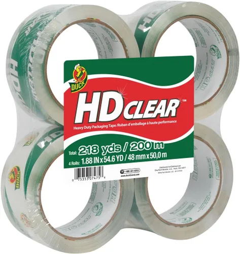 Vista 2 de Duck Repuesto de cinta de embalaje transparente HD resistente, 1.88 pulgadas x 54.6 yardas, 4 rollos y amortiguación de burbujas de la marca Duck