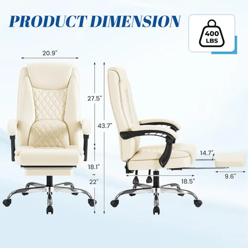 Vista 3 de Furmax Silla de oficina con reposapiés, diseño ergonómico de respaldo alto, silla ejecutiva de escritorio para computadora, 400 libras, sillas