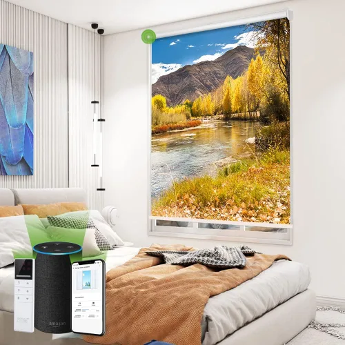 Vista 26 de TIPIACE Persianas motorizadas recargables o cableadas con control remoto, persianas enrollables de tela opaca completa, compatible con Alexa Google