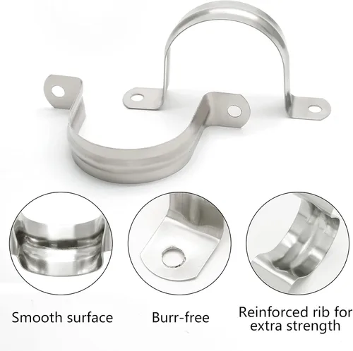 Vista 4 de 10 abrazaderas de conducto M50 (2 pulgadas), correa de acero inoxidable con dos agujeros, soporte en U, tira de tubo rígida, abrazadera de cable