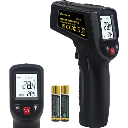 KETOTEK Termómetro infrarrojo sin contacto IR pistola de temperatura láser digital -50℃～600℃ (-58℉～1112℉) Termómetro de emisividad ajustable para