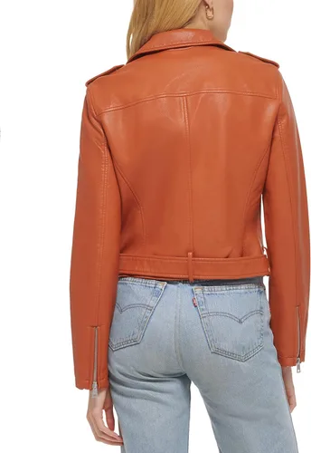 Vista 3 de Levi's Chaqueta de moto de piel sintética con cinturón para mujer (talla regular y grande)