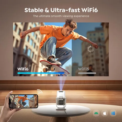 Vista 5 de Mini-proyector con WiFi6 y Bluetooth bidireccional 5.4, soporte 1080P 4K, [aplicaciones integradas y Android 13 2026] Proyector de película portátil