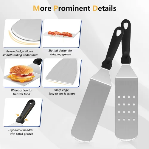 Vista 2 de 18 piezas de kit de accesorios para parrilla de Joyfair, juego de accesorios para parrilla de parte superior plana con prensa para hamburguesas