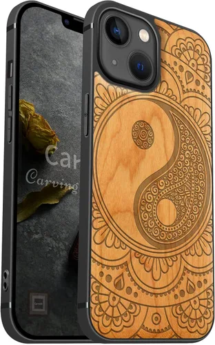 Vista 11 de Carveit Funda magnética de madera para iPhone 13 [madera natural y TPU suave negro] Funda protectora de madera única y elegante a prueba de golpes