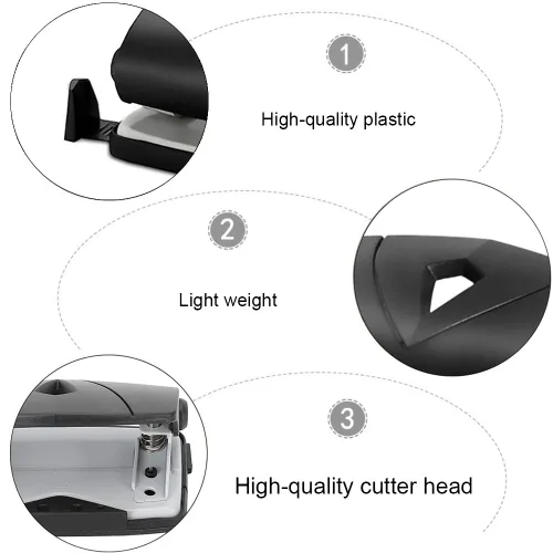 Vista 4 de Perforadora de papel perforadora portátil de 2 agujeros, suministros de oficina en casa para tarjetas de visita, plásticos, papel