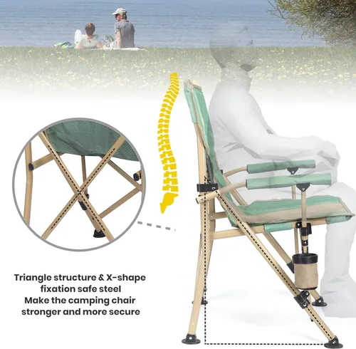 Vista 4 de XGEAR Silla de camping con reposabrazos duro acolchado, silla de campamento plegable resistente con soporte para tazas, bolsillos de almacenamiento