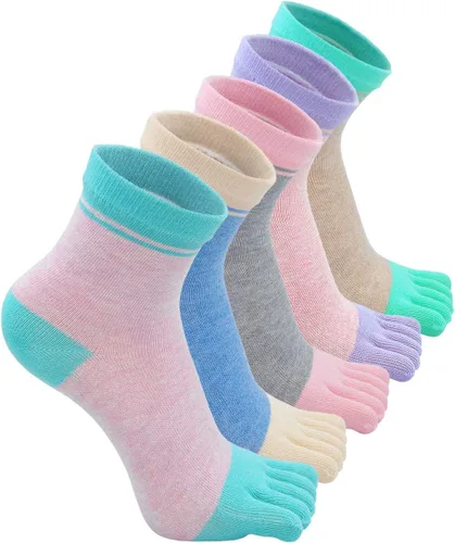 CaiDieNu Womens Toe Socks Cotton Crew Five Finger Socks Girls Colorful Stripe for Running Athletic Casual 45 Pairs