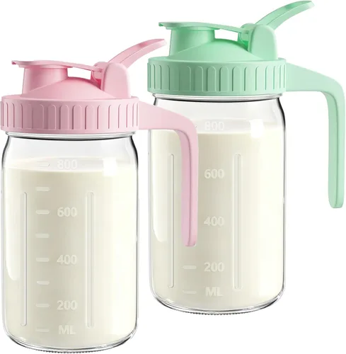Vista 19 de Jarra de leche materna de vidrio de 64 onzas con tapa y boquilla de vertido, recipiente de almacenamiento de leche materna hermética de 2 cuartos