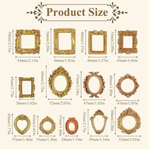Vista 2 de 13pcs Gold Mini Vintage Frames Resin Vintage Picture Frame