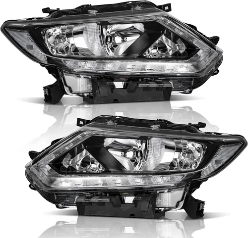 Vista 9 de WEELMOTO Faro delantero para Nissan Rogue 2008-2013/2014-2015 Select, carcasa negra reflector ámbar, izquierdo+derecho