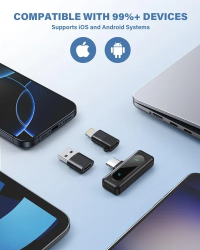 Vista 6 de Micrófono Lavalier inalámbrico para iPhone, Android y portátiles, cancelación de ruido, emparejamiento automático, duración de la batería de 24