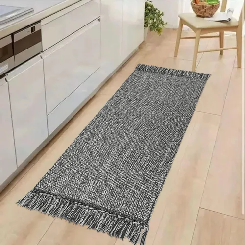 Vista 60 de Collive Alfombra de Baño Negra, 2' x 3' Tejida a Mano Lavable Alfombras Pequeñas de Cocina, Alfombra de Entrada Reversible de Algodón Alfombra
