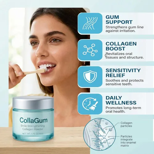 Vista 4 de Polvo de colágeno fortalecedor de sonrisa Collagum, colágeno para dientes - cuidado de pasta de dientes de hidroxiapatita en polvo protector