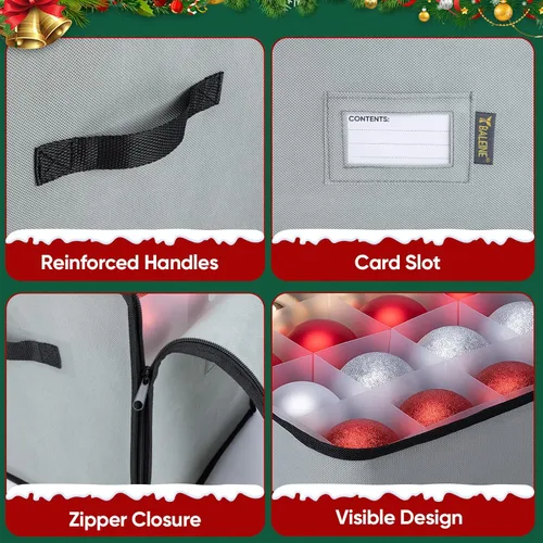 Vista 46 de BALEINE Caja de almacenamiento de adornos navideños con divisores, contenedor de almacenamiento de adornos navideños de alta calidad para Negro
