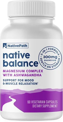 NativePath Native Balance Suplemento de magnesio con Ashwagandha - Fórmula de Aquamina de alta absorción de origen oceánico - 60 cápsulas