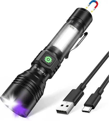 DARKDAWN Linterna 3 en 1 súper brillante y linterna UV de 395 nm, luces negras ultravioleta recargables por USB de alto lúmenes, luces de flash