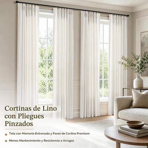 Vista 2 de Hokibero Cortinas de lino plisadas naturales de 96 pulgadas de largo