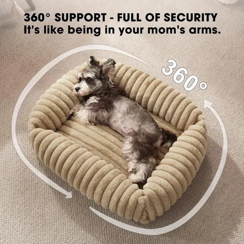 Vista 8 de FURTIME Cama para perros de tamaño mediano, cama ortopédica lavable para mascotas con funda extraíble, rectangular, suave, relajante, para Beige