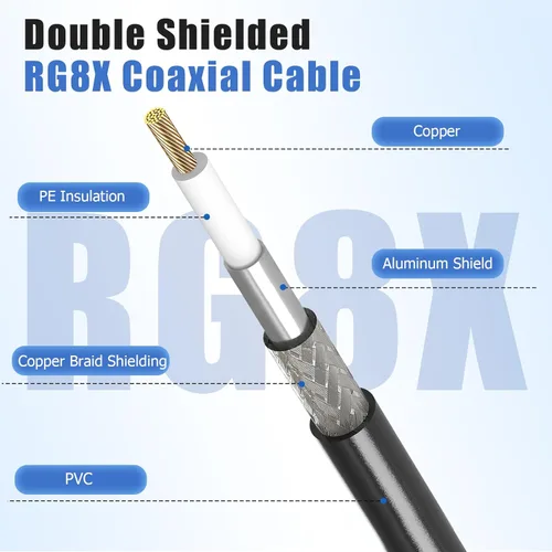 Vista 2 de Cable coaxial RG8x, Cable coaxial CB, 50 pies UHF PL259 macho a macho cables de antena CB de baja pérdida, 50 ohmios para radio HAM, analizador
