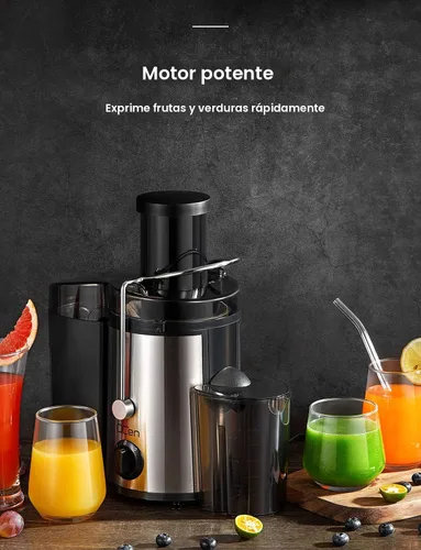 Vista 4 de Qcen Máquina exprimidora, extractor de exprimidor centrífugo de 500 W con boca ancha de 3 pulgadas, canal de alimentación para frutas y verduras