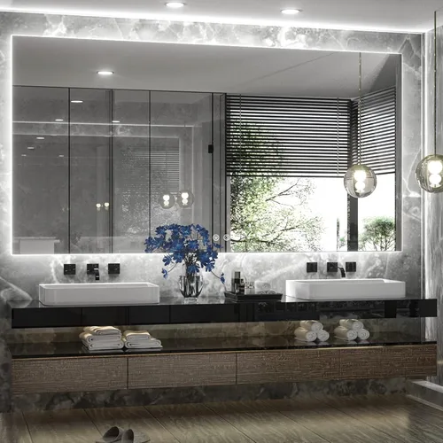 Vista 23 de TETOTE - Espejo retroiluminado de 84 x 32 pulgadas con luces LED para baño, antiempañante, espejo iluminado regulable (horizontal/vertical), espejo