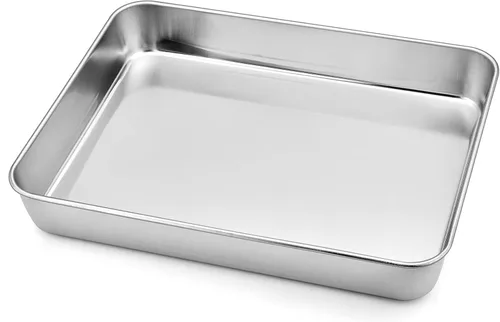 P&P CHEF Sartén para lasaña de 9.3 pulgadas, bandeja de acero inoxidable para hornear, bandeja rectangular para brownie para hornear lasaña/carnes,