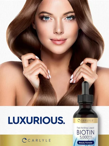 Vista 7 de Carlyle Biotin - Gotas líquidas de 5000mcg 4 onzas líquidas para mujeres y hombres Sabor a bayas Fórmula de belleza Suplemento