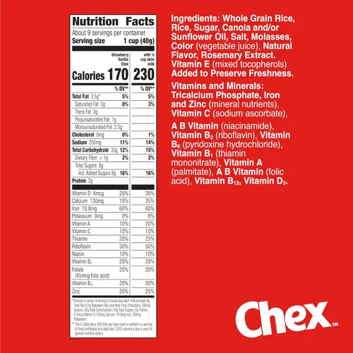 Vista 2 de Strawberry Vanilla Chex Cereal de desayuno, sin gluten, hecho con grano entero, 12.4 onzas