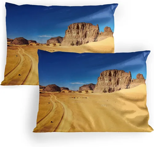Vista 7 de Lunarable Nature Pillow Sham Set of 2, Sunset in a Winter Park Russia Sun Rays Through Trees Pathway to Forest, Quality Microfiber Bedding Item for