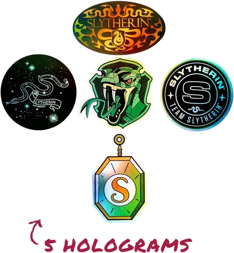Vista 6 de Conquest Journals Harry Potter Slytherin Hogwarts House - Juego de 5 calcomanías holográficas, impermeables, resistentes a los rayos UV y a