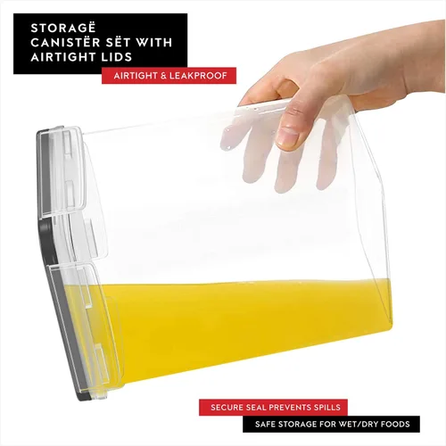 Vista 5 de DWËLLZA KITCHEN Juego de 4 recipientes de almacenamiento de harina y azúcar, recipientes herméticos de plástico de 3.6 L con tapas para organización