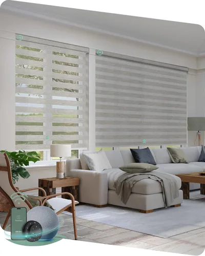 Vista 9 de Persianas de cebra motorizadas Yoolax, persianas de cebra con control remoto para ventanas interiores, persianas motorizadas con control remoto