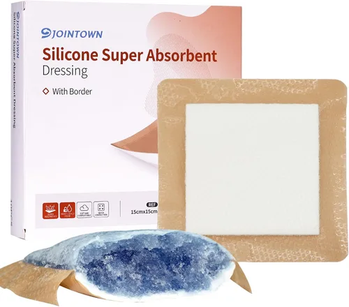 Vista 17 de Jointown Apósito de espuma para el cuidado de heridas, vendaje adhesivo de espuma de silicona con borde, vendajes impermeables para úlceras de cama