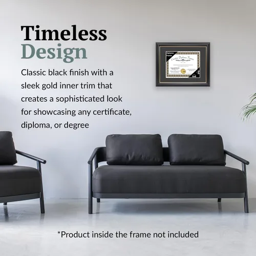 Vista 2 de Creative Picture Frames Marco de diploma Rockefeller de 6 x 8 pulgadas, color negro con borde dorado, muestra un certificado de 6 x 8 pulgadas u
