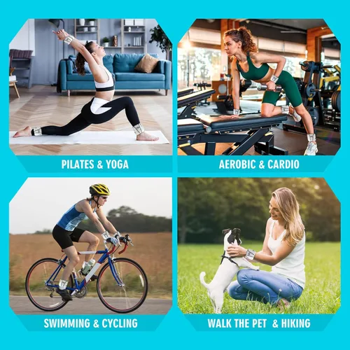 Vista 7 de Juego de 2 pesas de muñeca y tobillo ajustables para mujeres y hombres (1 libra cada uno), brazaletes de silicona con peso de 2 libras, se adapta a