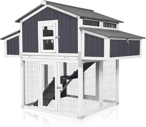 Vista 8 de Gallinero grande expandible para pollos para exterior con dos cajas de anidamiento, bandeja extraíble a prueba de fugas y panel de techo resistente