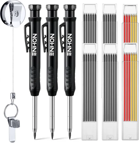 Enhon Juego de 43 lápices de carpintero, lápices de construcción con sacapuntas y recargas, juego de lápices de carpintero mecánico de agujero