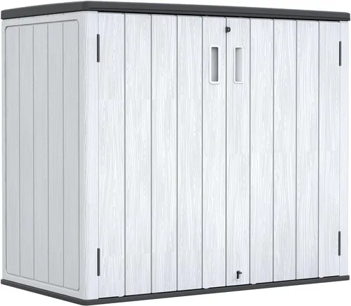 Vista 8 de ZZM Cobertizo de almacenamiento al aire libre de 4 x 2.5 pies, gabinete de almacenamiento impermeable de resina para herramientas de jardín con tapa
