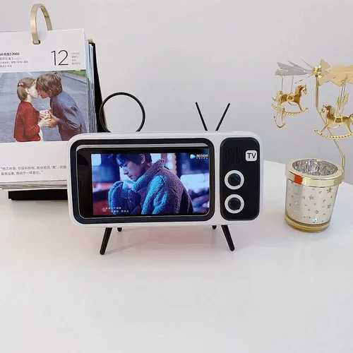 Vista 2 de UnnFiko Altavoces Bluetooth inalámbricos estilo retro TV, soporte de escritorio de dibujos animados, universal para Samsung iPhone X 11, 12, 13, 14