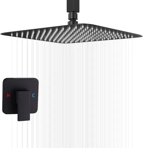 Vista 11 de GGStudy - Sistema de ducha de techo dorado cepillado, grifo de ducha de lujo, mezclador de lluvia, sistema de cabezal de ducha de 10 pulgadas