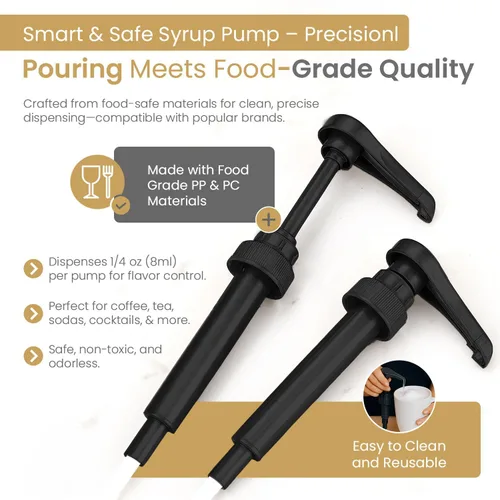 Vista 2 de Paquete de 12 bombas de jarabe de botellas de plástico negro – Se adapta a botellas de 25.4 onzas – Compatible con Torani y más – IMPORTANTE: no se