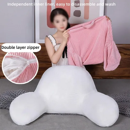 Vista 4 de Almohada de lectura para sentarse en la cama, almohada de franela para sentarse con brazos y bolsillos y funda lavable, soporte de espalda suave